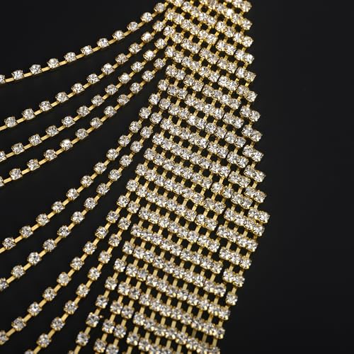 Wiwpar Full Rhinestone Body Chain Crystal Crossover Bra Body Chain Necklace Boho Multilay Costume Chest Chain Beach Sexy Bikini Nightclub Body Chain Party Rave Accessories for Women - color: Gold