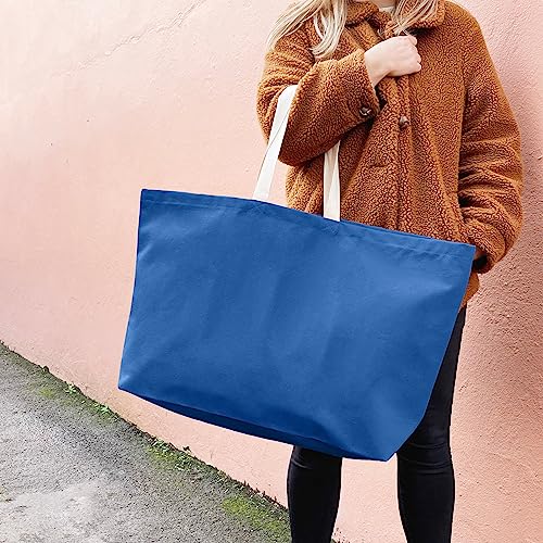 Large Canvas Tote Bag-Extra Big Shopping Beach Totes Bags Reusable Largest Grocery Plain Solid Bag 28"x8"x16" - color: Ocean Blue