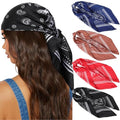 AWAYTR 27.5” Silk Satin Square Head Scarf - 4PCS Satin Head Scarves for Women Hair Kerchief Bandanas Sleeping Head Wraps - color: Paisley(black/Red/Blue/Camel)
