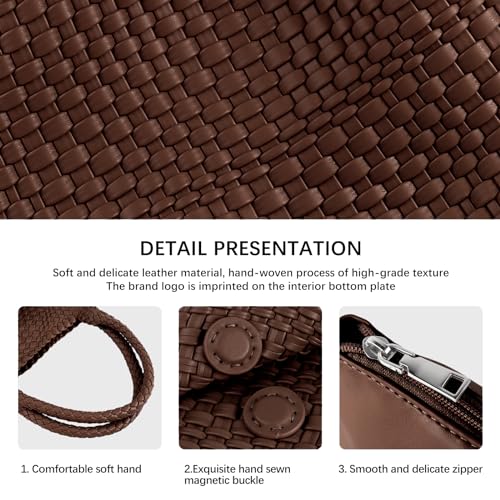 Woven Tote Bag Womens Purse Vegan Leather Shoulder Handbags Fashion Summer Beach Tote Bags Large Travel Totes - color: Coffee