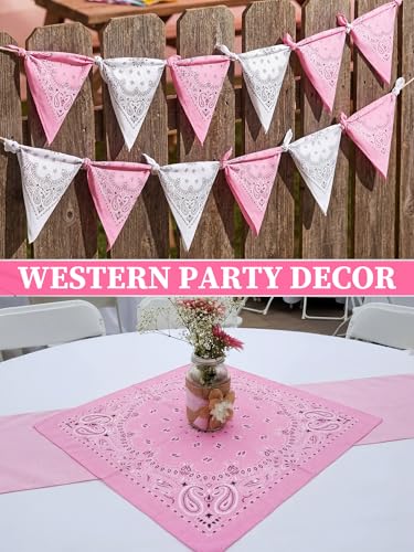 Unittype 48 Pieces Paisley Bandana Novelty Unisex Cowboy Headband Sports Bandannas Scarf Outdoor for Western Party Costume - color: White, Light Pink, style: Classic