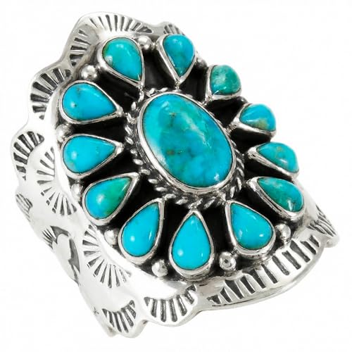 Sterling Silver Genuine Gemstones & Turquoise Ring (SELECT color) - color: Turquoise