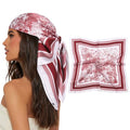 AWAYTR 27.5” Square Satin Head Scarf Hair Scarf for Women's Hair Silk Bandana for Women Silk Head Wrap for Sleeping - color: Landscape Painting (Red)