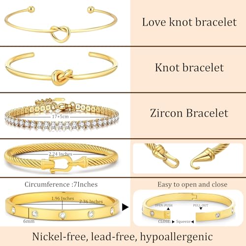 18 K Gold Plated Love Bangle Bracelet Stack Cuff Jewelry for Women Jewelry Set for Women Gift with Box - style: style7