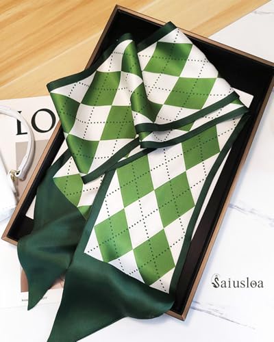 Purse Scarf For Handbags Head Scarves For Women's Hair Bags Scarfs Long Skinny Scarves Fashion Silky - color: A26-green Diamond Lattice