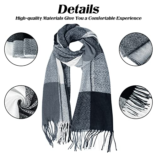 Loritta Womens Scarf Fashion Long Plaid Shawls Wraps Big Grid Winter Warm Lattice Large Scarves Gifts - color: Q-dark Grey White Lattice