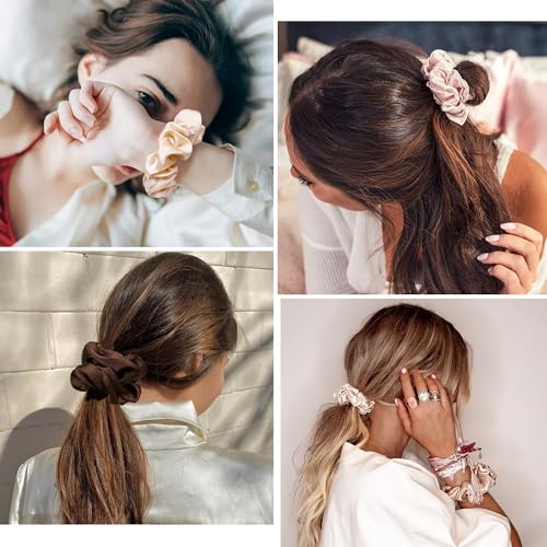 Hair Ties Scrunchies for Women's, Big Scrunchies Both for Thick Hair or Thin Hair Curl Hair No Crease Ponytail Holder No Hurt Your Hair - color: Soft Brown