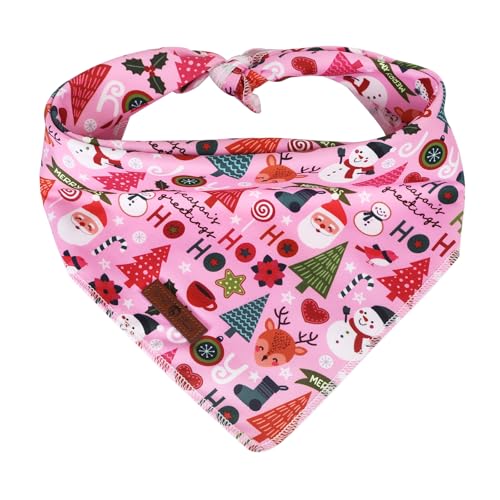 Lionet Paws Christmas Dog Bandana Washable Cotton Handkerchief Scarf Triangle Ho Christmas Tree Pink Bandanas for Small Medium Dogs Girl - color: Ho Xmas, size: Small (Pack of 1)