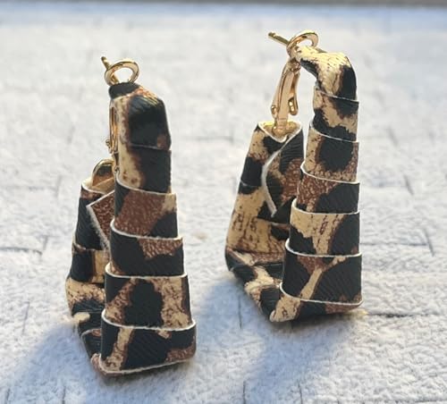 Chunky Leopard Leather Earrings Bohemia Camouflage Leather Dangle Earrings Chunky Rectangle Black White Zebra Print Earring Handmade Vintage Faux Leathers Statement Earring Boho Style Jewelry - color: Brownish Black
