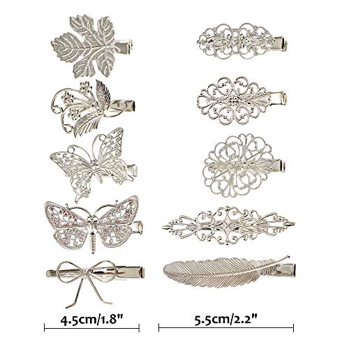 inSowni 30 Pack/15 Pairs Retro Vintage Metal Silver Alligator Hair Clips Barrettes Bobby Pins Leaf Flower Butterfly Accessories for Women Girls