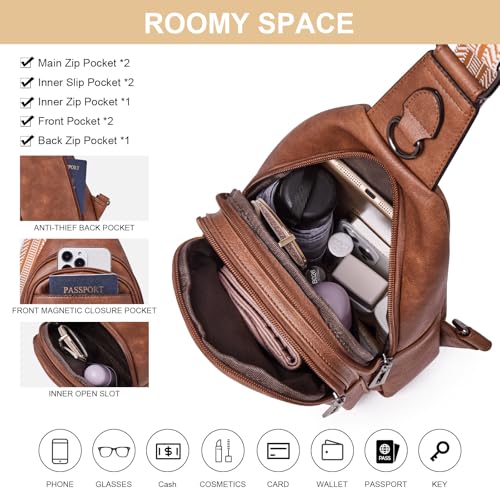 cakang Womens Sling Bag Crossbody Bags for Women Vegan Leather Sling Backpack Daypack Fanny Pack Crossbody Purse Travel - color: 3-brown