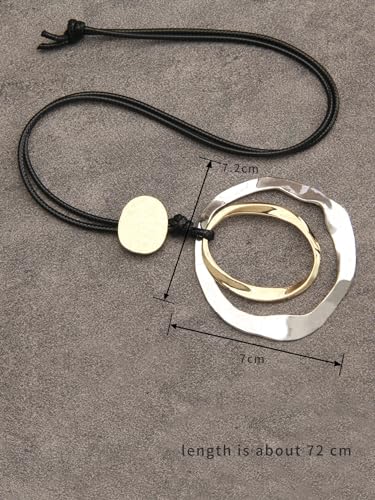 Bohemian Women's Leather Long Pendant Necklace Sweater necklace Adjustable Retro Woven Handmade Jewelry - color: Silver Double Loop