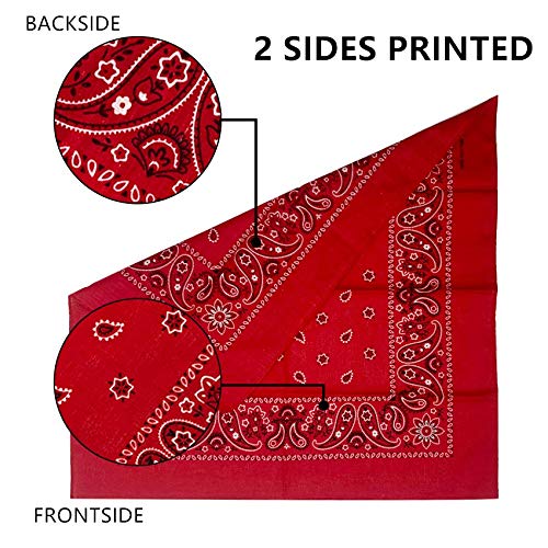 Vamqor 12pcs Bandana for women and men 100% Cotton Custom Fashion Paisley Design Multifunctional Outdoor Square Handkerchief - color: Red