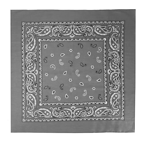 Gift Packaging Bandana for Men Women - 100% Cotton, Paisley, 22x22 In, 1 Pack - Large Bandanna Handkerchief Cowboy Hanky - color: Grey