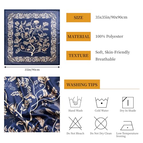 QIUTIMIY 35"x35" Like Silk Head Scarf for Women Satin Feel Large Square Scarf for Hair Wrapping and Sleeping Fashion Bandana - color: (90cm)square Scarf 2
