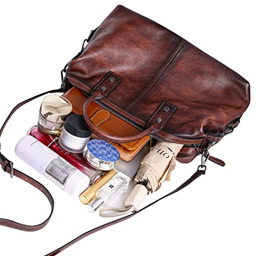 Iswee Genuine Leather Satchel Tote Bag Top Handle Handbag Designer Shoulder Bag Large Capacity Cross Body Bag - color: Coffee