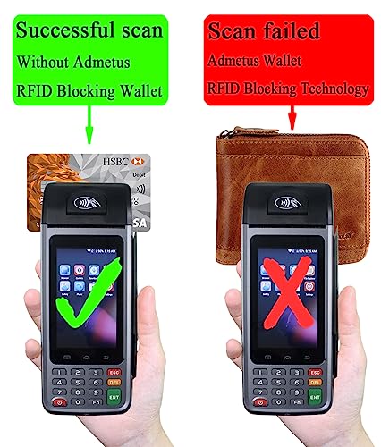 Admetus Mens RFID Blocking Wallets Zipper Leather Wallet for Men Bifold RFID Card Holder - color: Brown665