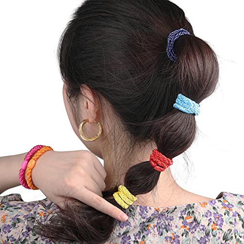 Bracelet Hair Ties for Women Girls, Funtopia 30 Pcs Colorful Elastics Hair Bands Ponytail Holders for Thick Hair, No Metal No Damage Soft Hair Ties with Bead, Bulk Set - color: 6.Rainbow