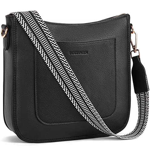 BOSTANTEN Crossbody Bags for Women Trendy Vegan Leather Guitar Strap Purse for Spring Travel - color: A02-black