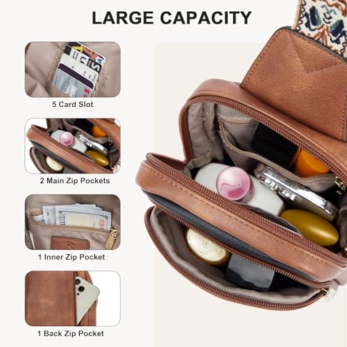 BOSTANTEN Sling Bag Quilted Crossbody Bags for Women Cross Body Purse Leather Fanny Pack with Adjustable Guitar Strap - color: A-tricolor Mix
