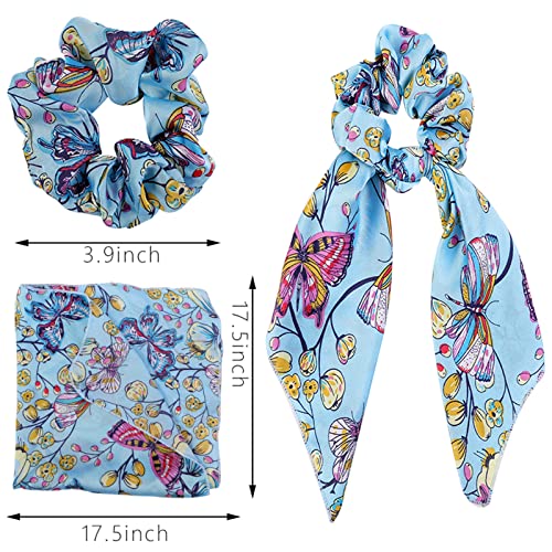 Butterfly Scrunchies - Vivid Silk Hair Accessories with Colorful Scarves, Ribbons, Elastics, Bandanas, Bows and Bands for Women and Girls (6PCS) | Hair Scarves,Hair Scrunchie with Tails,Hair Bows,Scarf Ponytail Band,Hair Accessories for Women,2 in 1 - col