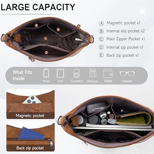 KITEVIUN Crossbody Bags for Women Trendy, Vegan Leather Medium Butterfly Hobo Purse, Women's Shoulder Handbags - color: 01-brown