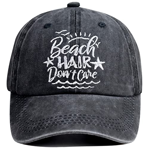 HHNLB Beach Hair Don’t Care Hat, Washed Cotton Adjustable Embroidered Baseball Cap - color: Embroidered Black