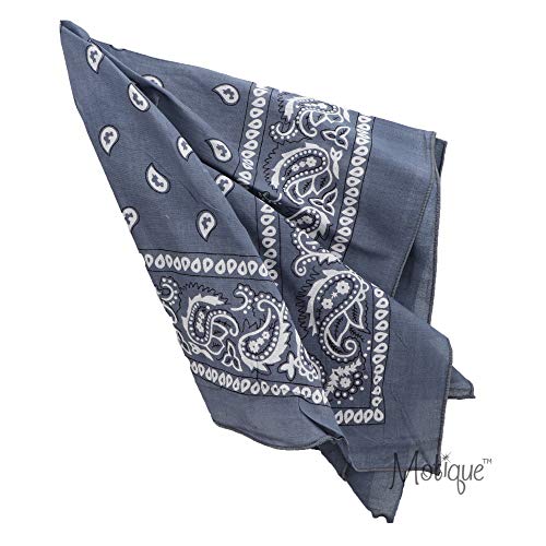 Motique Accessories Extra Large Paisley Bandana 27x27 Inch - color: Dark Grey