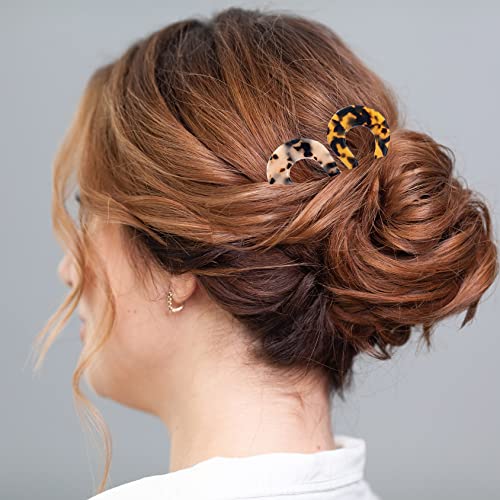 French Hair Pins Tortoise Shell French Hair Forks U Shaped French Pins 2 Prong Hair Sticks Acetate Chignon Pin for Women Hairstyle Accessories 2 Pack - color: tortoise shell hair hins 2 pack