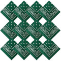 Suhine 12 Pcs Bandanas Bulk for Women Men 22 x 22 Inch Paisley Headband Cowboy Handkerchief Summer Beach Party Costume - color: Dark Green