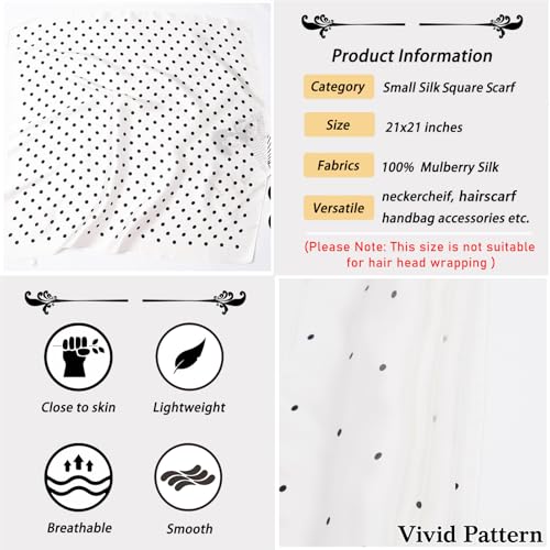 Ciormis 100% Mulberry Silk Scarf-Women's 21''/27''Square Silk Hair Head Scarf Neckerchief with Gift Packaged - color: 21''x 21''-style 61