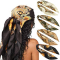 DRESHOW 35” Large Square Satin Head Scarf - 4Pcs Silk Accessories Classic Patterned Squares Beach Bandanas for Women - color: 4 Pcs: Black, Champagne, Green, White a
