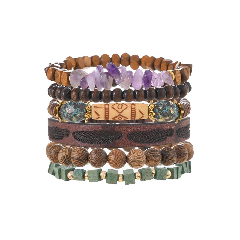 Bohemian Mix Bead Multi Layer Versatile Statement Bracelets Boho Stackable Beaded Strand Stretch Bangles Bracelets Sparkly Crystal Tassel Charm Jewelry Gift - style: Purple
