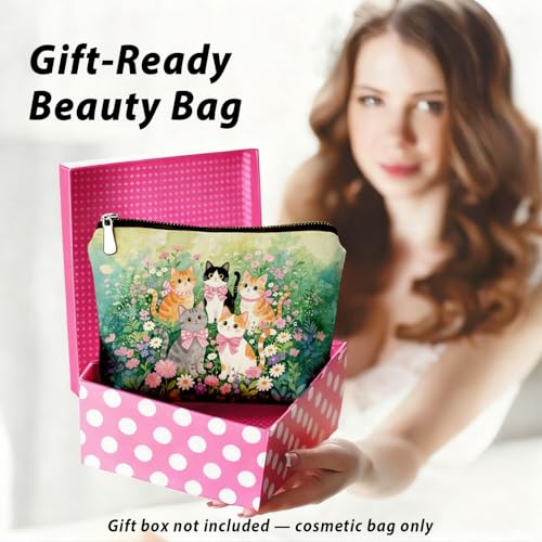 Cute Cat Flower Small Makeup Bag for Women, Kitty Cosmetic Zipper Travel Toiletry Bag for Daughters, Friends, Cats Girl & Women. Ideal Gifts For Travel, Birthdays, Graduation & Christmas. - color: 02-Cat(07)
