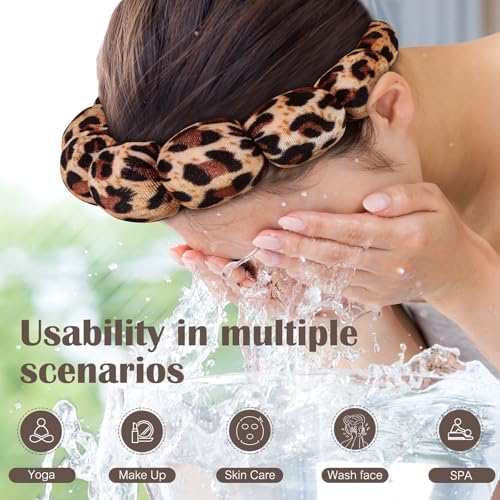 Ztomine Spa Headbands for Washing Face or Facial, Set of 2 Skincare, Terry Cloth Headband Wash Headband Combo Pack - Puffy Makeup Headbands for Face Washing, Mask, Skin Treatment - color: Leopard1-Leopard2