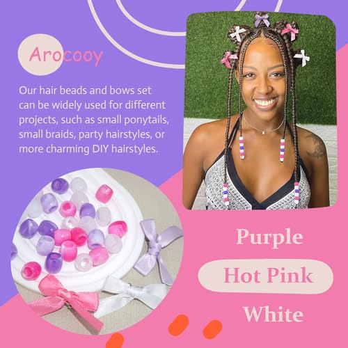 Purple Hair Bows Acrylic Hair Beads for Kids Girls Large Loc Jewelry Cute Hair Clips Braids Hair Accessories - color: Purple