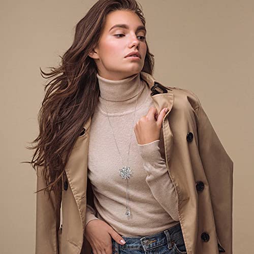 Jstyle 6Pcs Long Pendant Necklaces for Women Long Sweater Necklaces Silver Flower Tassel Disk Circle Leaf Statement Sweater Chain Necklace for Women Y Necklace Set Fashion Jewelry - style: Fashion Style