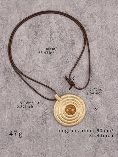 JAOYU Boho Necklace for Women Large Pendant Necklace Boho Long Choker Leather Gold Necklace Vintage Earthy Jewelry Trendy - style: Chunky Hippie Necklaces