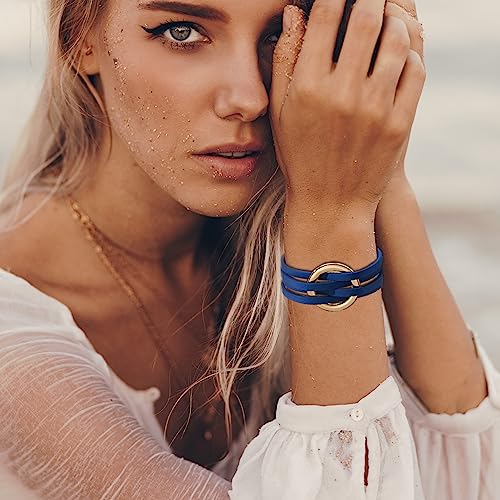 Long tiantian Leather Wrap Bracelets for Women Circle Rhinestones Boho Layered Bracelet Cuff Bangle Bracelet Jewelry Birthday Gifts for Women Holiday Outfits - color: B8:blue