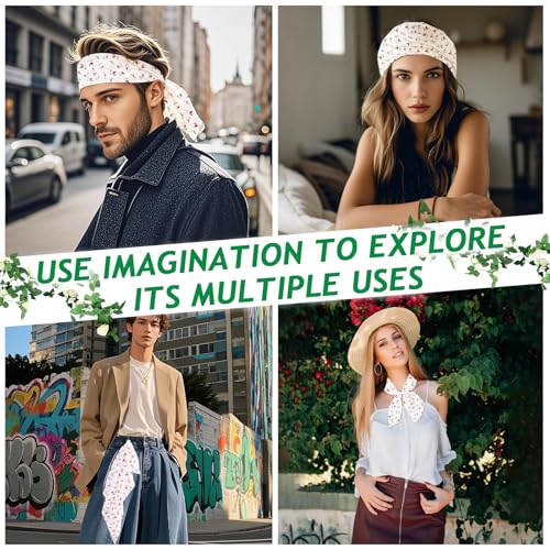 Large Cotton Bandanas for Women, 27 x 27 inch Hair Neck Scarf, Headband Square Scarf - color: Pink Green White