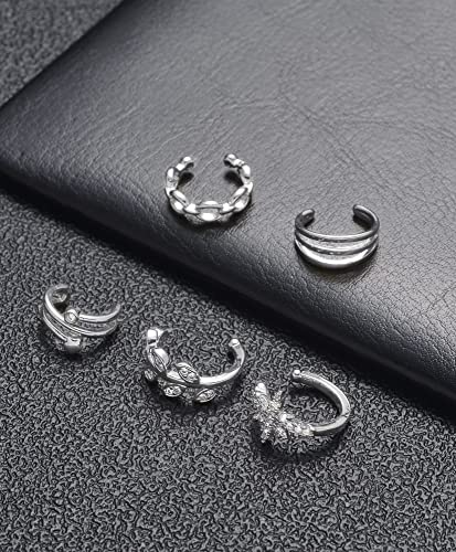 Tornito 4-10 Pairs Stainless Steel Ear Cuff Helix Cartilage Clip On Wrap Earrings Fake Nose Ring Non-Piercing Adjustable - color: A7:10Pairs, Silver Tone