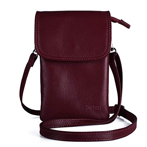 befen Genuine Leather Small Crossbody Bags for Women Cell Phone Bag Cross Body Purses,Silver Zipper - color: Burgundy