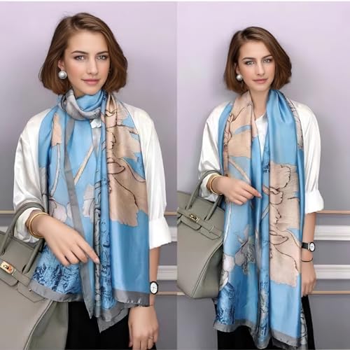 vimate 100% Large Silk Feeling Scarf-Women's Fashion Long Mulberry Silk Satin Neck Scarf Sunscreen Shawl Wrap Headscarf - color: Style 08