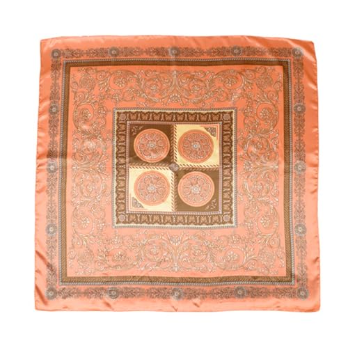 35” Satin Large Square Head Scarves-Like Silk Satin Scarf for Hair Wrapping at Night Bandana Square Scarf for Sleeping - color: Four Square Coins-orange