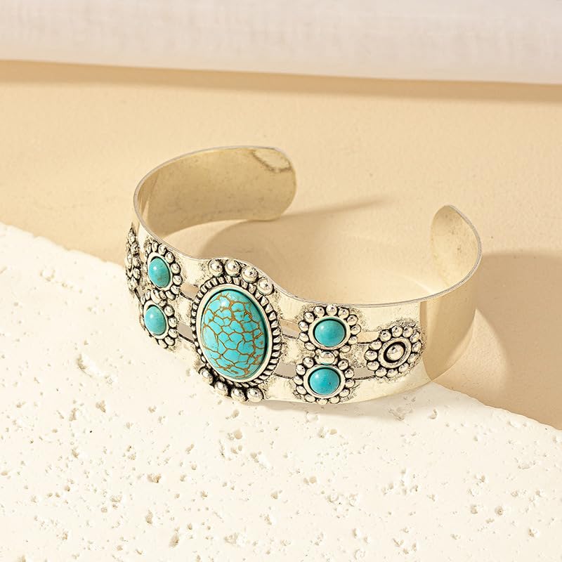 Western Bracelets for Women Vintage Chunky Turquoise Cuff Bracelet Turquoise Country Bracelets Adjustable Boho Cuff Bracelet Western Country Costume Jewelry Accessories - style: style4