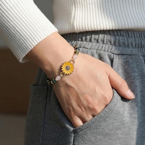 Sunflower Gifts for Women, Gifts for Women Bracelet, Symbol of Positivity Strength and Love, Inspirational Sunshine Jewelry, Birthday Christmas Thank You Gift, Friends Daughter Coworkers - style: Happy Birthday