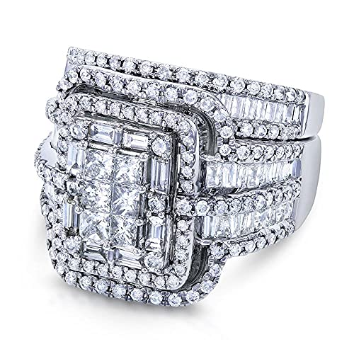 925 Sterling Silver Shiny Full Diamond Gemstone Ring Cubic Zirconia Rings Fold Wear Bridal Sets CZ Diamond Multi Row Ring Eternity Engagement Wedding Band Ring For Women (US Code 8) - size: US Code 8