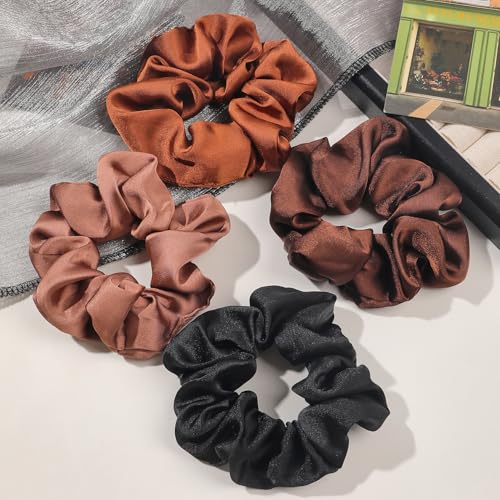 Hair Scrunchies for Women - Hair Ties No Damage Both for Thick Hair or Thin Hair Curl Hair No Crease Scrunchies Ponytail Holder No Hurt Your Hair - color: Black Dark brown Coffe
