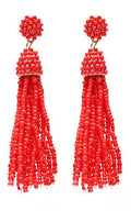 NLCAC Women's Beaded tassel earrings Long Fringe Drop Earrings Dangle 6 Colors - color: red