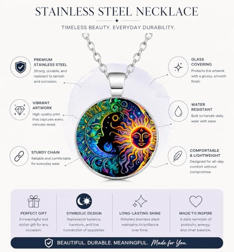 1pc Stunning Round Pendant Necklace - Unique Sun & Moon Pattern, Oil Painting Style Glass Mosaic, Alloy Construction, Trendy Sweater Chain, Fashionable Gift for Women - Christmas or Birthday Gift - color: Blue Moon